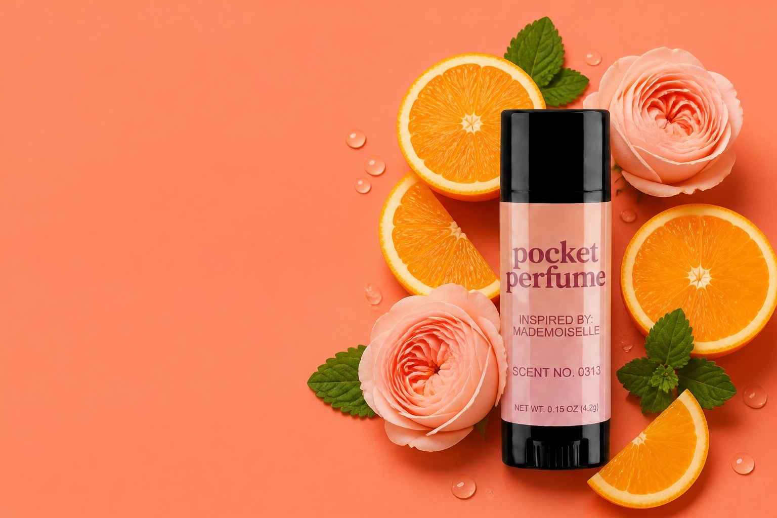 Pocket Perfume Scent No. 0313 with roses, orange slices and mint