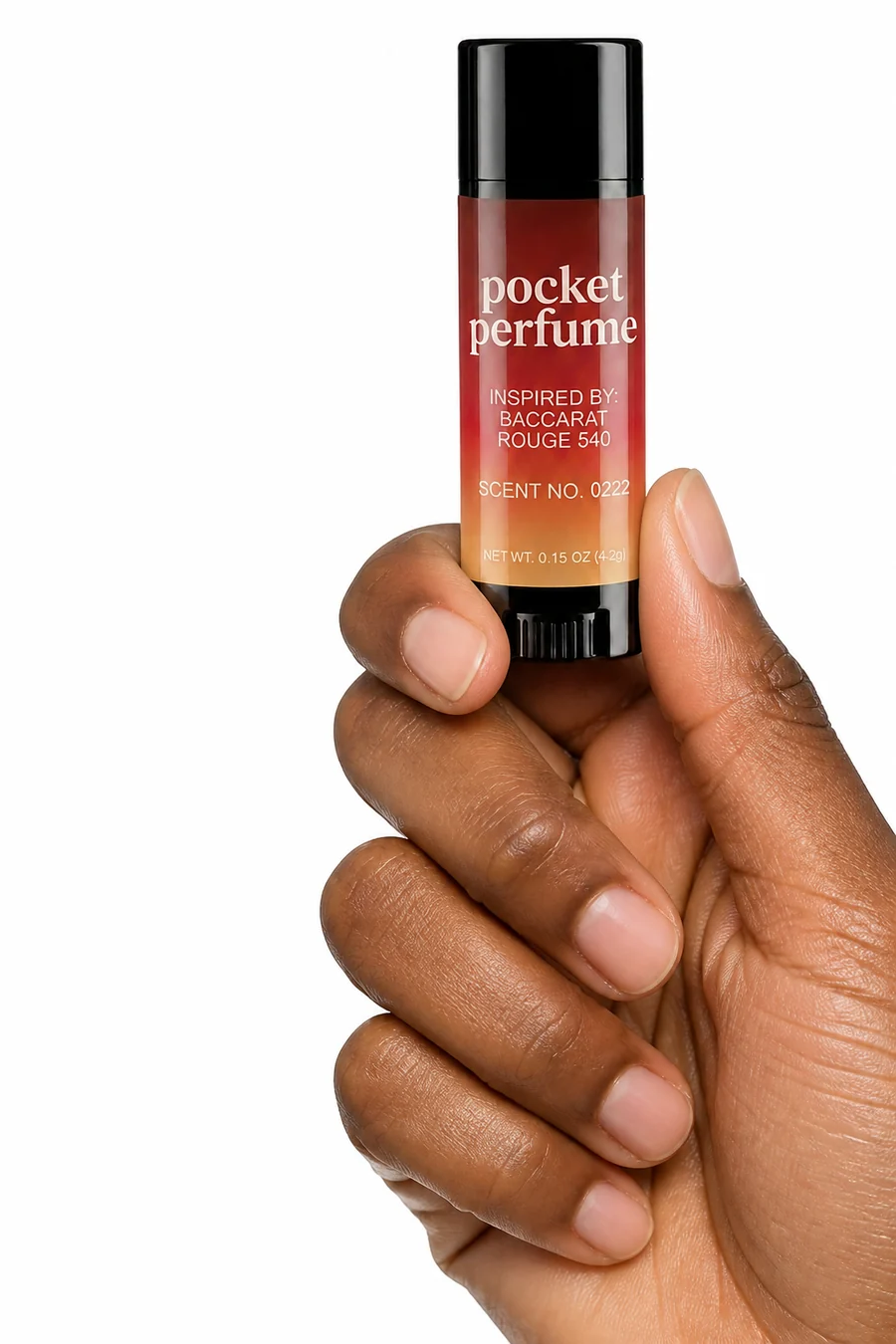 Hand holding Pocket Perfume Scent No. 0222, inspired by Baccarat Rouge 540
